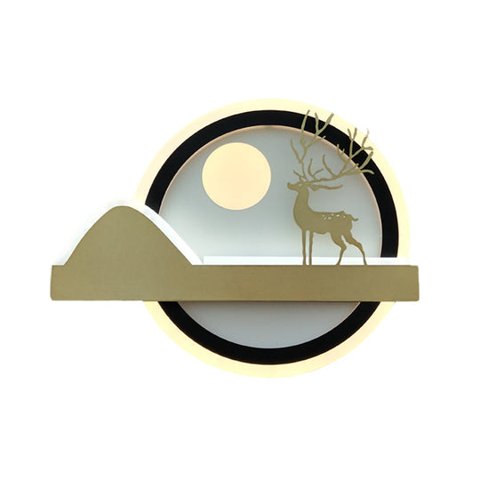 Chinese-Style Elk Deer Led Wall Lamp In Gold With Acrylic Rounded Design