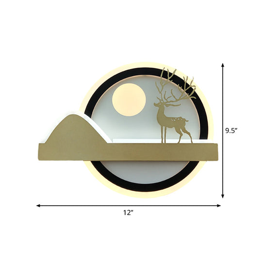 Chinese-Style Elk Deer Led Wall Lamp In Gold With Acrylic Rounded Design