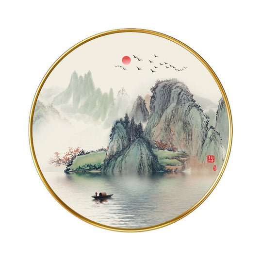 Golden Lake And Mountain Led Wall Lamp: Asian Acrylic Mount Light