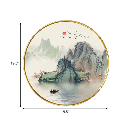 Golden Lake And Mountain Led Wall Lamp: Asian Acrylic Mount Light
