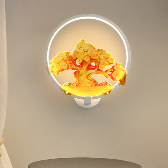 Autumn Tree Patterned Metal Led Wall Light For Hallways - White/Black (Right/Left) White / Right