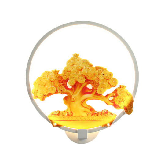 Autumn Tree Patterned Metal Led Wall Light For Hallways - White/Black (Right/Left)