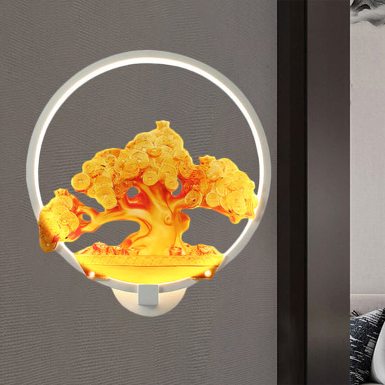 Autumn Tree Patterned Metal Led Wall Light For Hallways - White/Black (Right/Left) White / Left