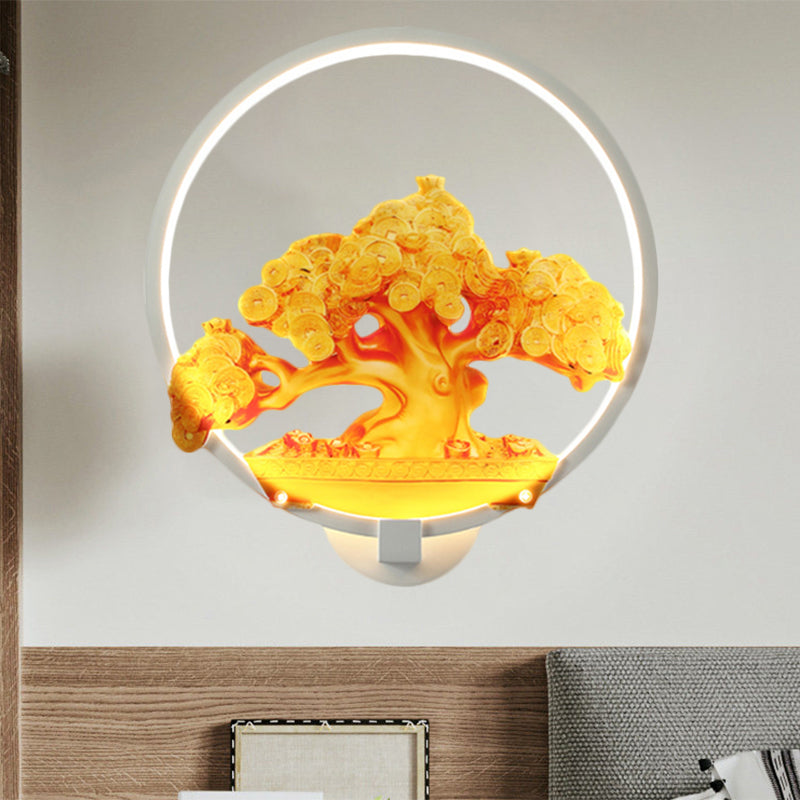 Autumn Tree Patterned Metal Led Wall Light For Hallways - White/Black (Right/Left)