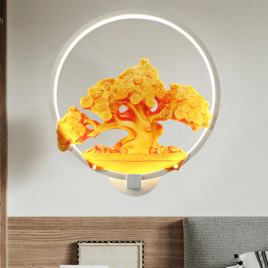 Autumn Tree Patterned Metal Led Wall Light For Hallways - White/Black (Right/Left)