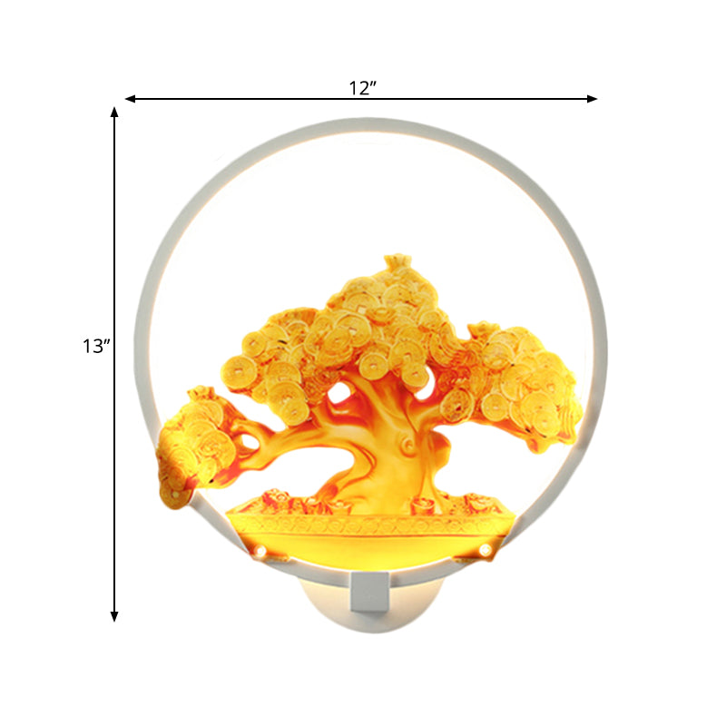 Autumn Tree Patterned Metal Led Wall Light For Hallways - White/Black (Right/Left)