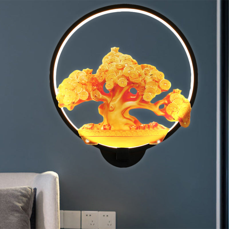 Autumn Tree Patterned Metal Led Wall Light For Hallways - White/Black (Right/Left)