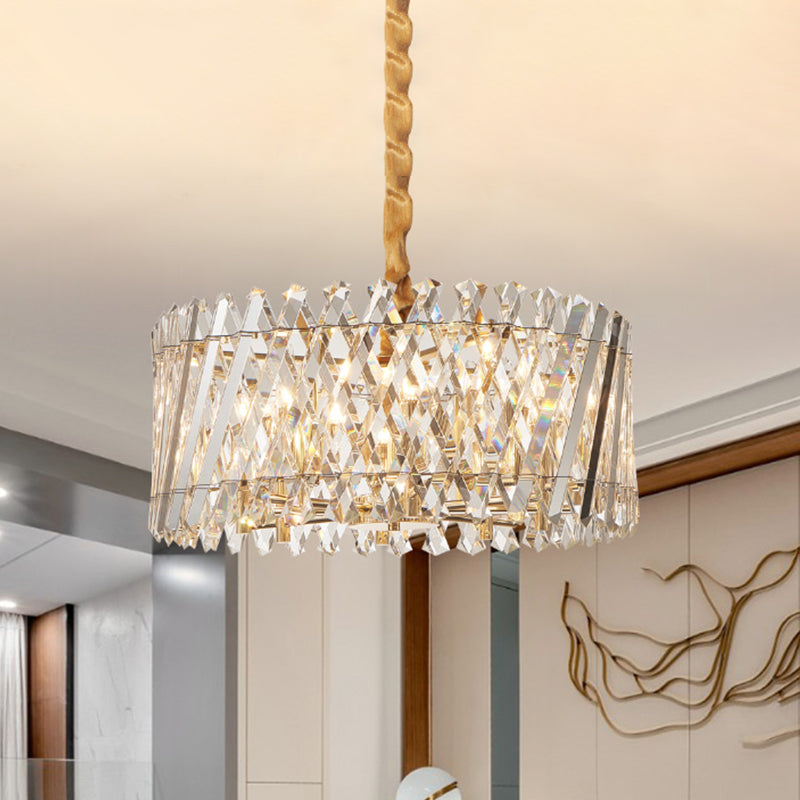 Modern Crystal Drum-Shape Bedroom Pendant Chandelier With 5 Bulbs