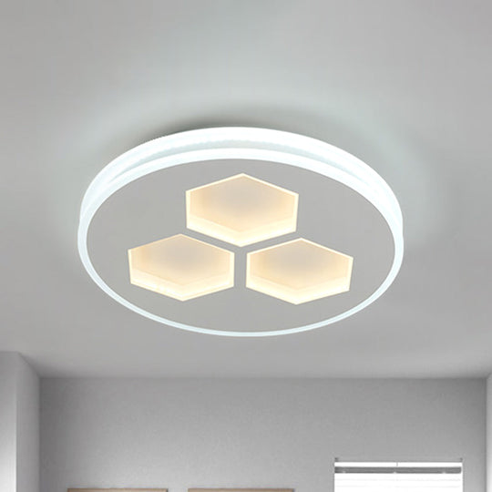 Modern Led Acrylic Ceiling Light With Hexagon Design - White Finish Circle Flush Mount