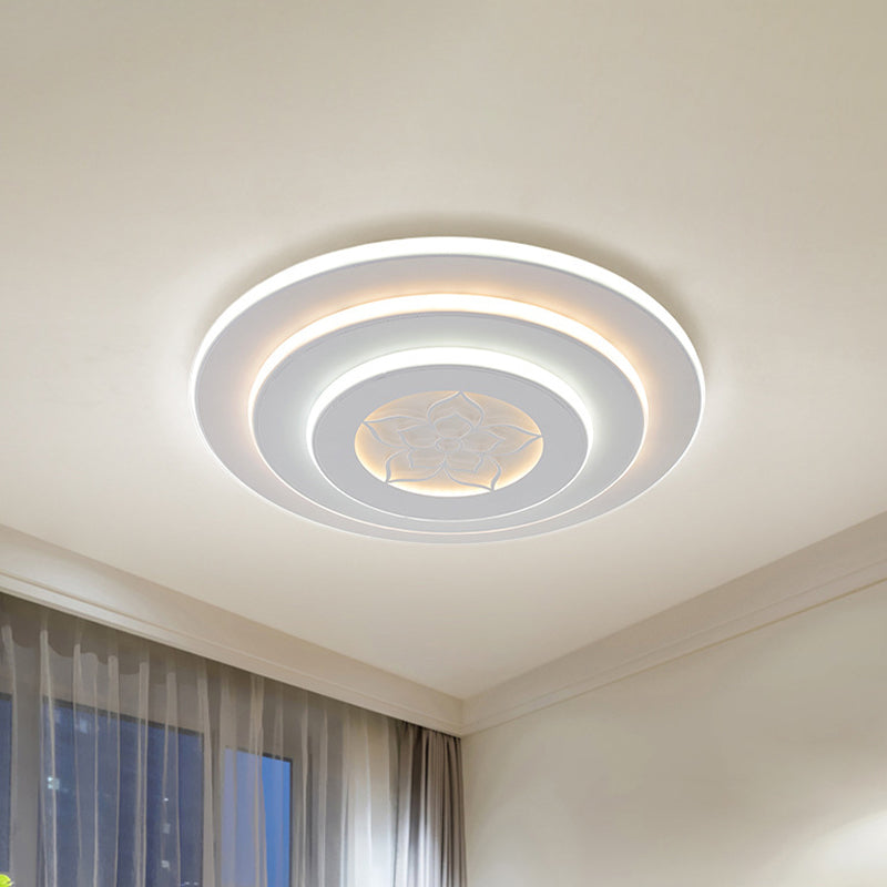Modernist 3 - Circle Led Flush Mount Lighting In White - Metallic Finish For Bedroom Ceiling
