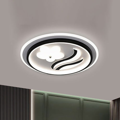 Modern Flower-Inspired Black Acrylic Led Flush Mount Light For Bedroom (Customizable In 15 Days) / A
