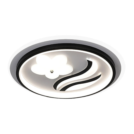 Modern Flower - Inspired Black Acrylic Led Flush Mount Light For Bedroom (Customizable In 15 Days)