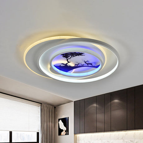 Modern White Flush Light Fixture: Led Acrylic Flushmount Lamp With Elegant Patterns - Flower Deer