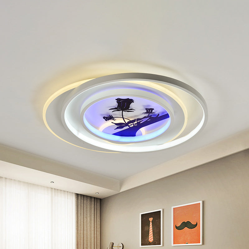 Modern White Flush Light Fixture: Led Acrylic Flushmount Lamp With Elegant Patterns - Flower Deer