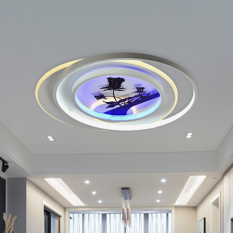 Modern White Flush Light Fixture: Led Acrylic Flushmount Lamp With Elegant Patterns - Flower Deer