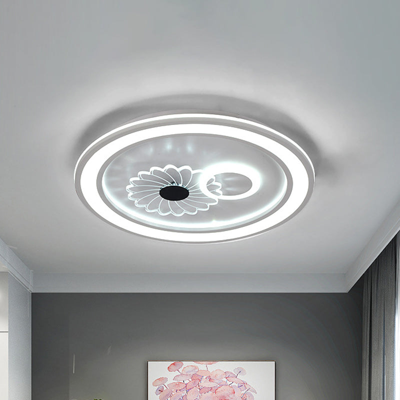 Contemporary White Led Flushmount For Bedroom With Acrylic Shade