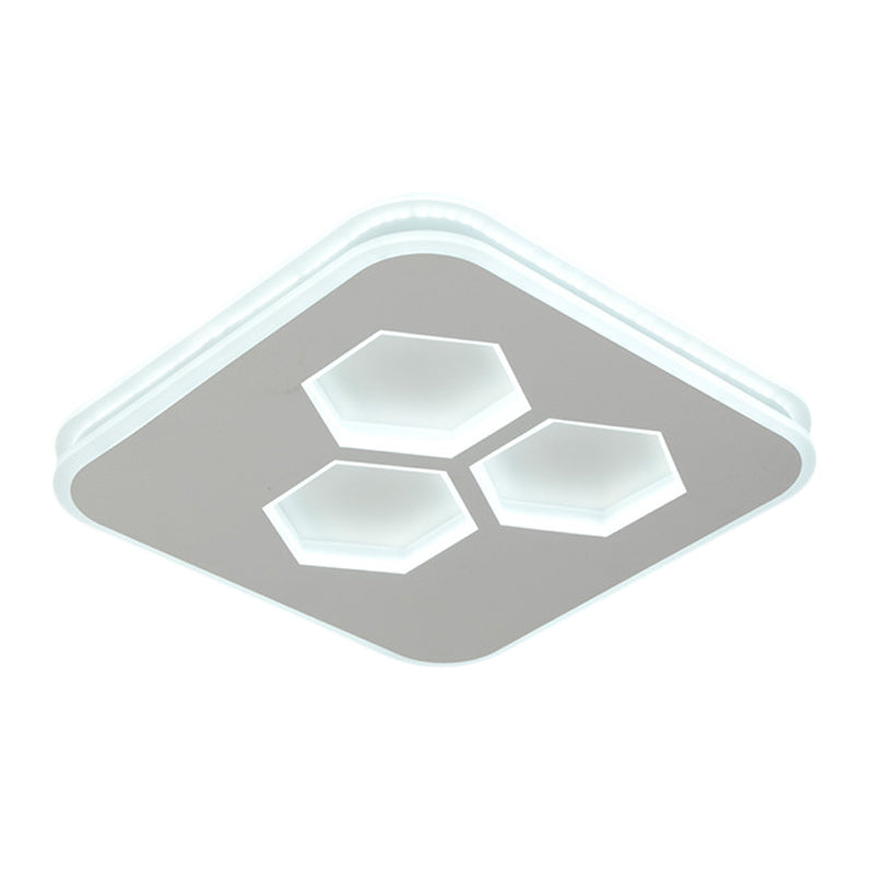 Modern Square Led White Flush Mount Ceiling Light With Acrylic Cover And Hexagon Design