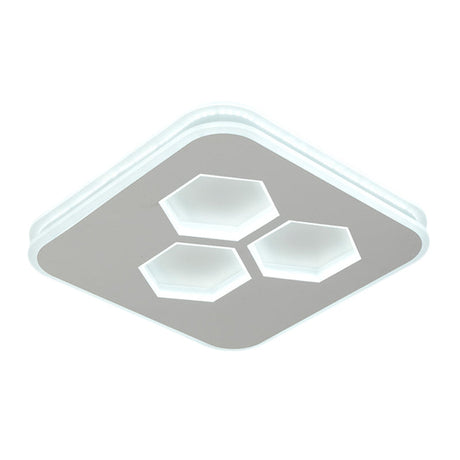 Modern Square Led White Flush Mount Ceiling Light With Acrylic Cover And Hexagon Design