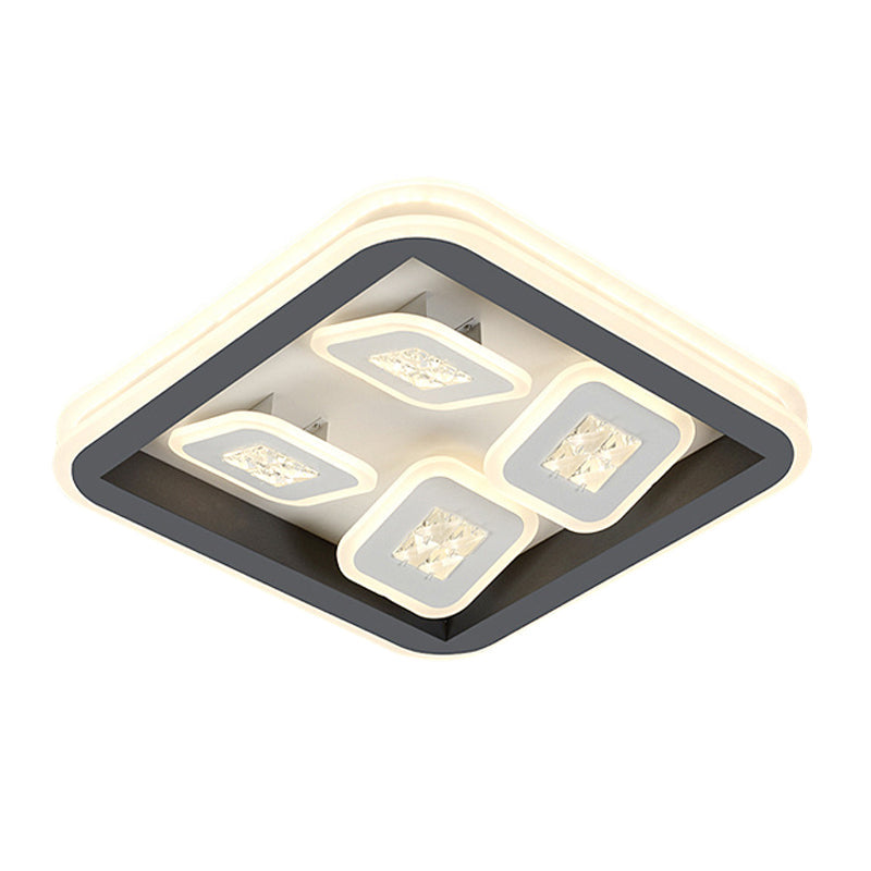Modern Black Flush Mount Led Light Fixture With Acrylic Square Design