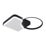 Modern Flush Mounted Led Lamp Fixture In Black White/Warm Light - Ring And Rhombus Corridor Lighting