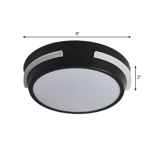Modern Metallic Led Drum Ceiling Light In Black/White With Warm Glow - Flush Mount