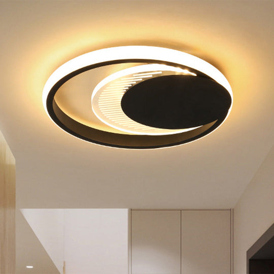 Modern Metal Circle Flush Ceiling Light In White/Black Finish - Led Flushmount Lamp With White/Warm