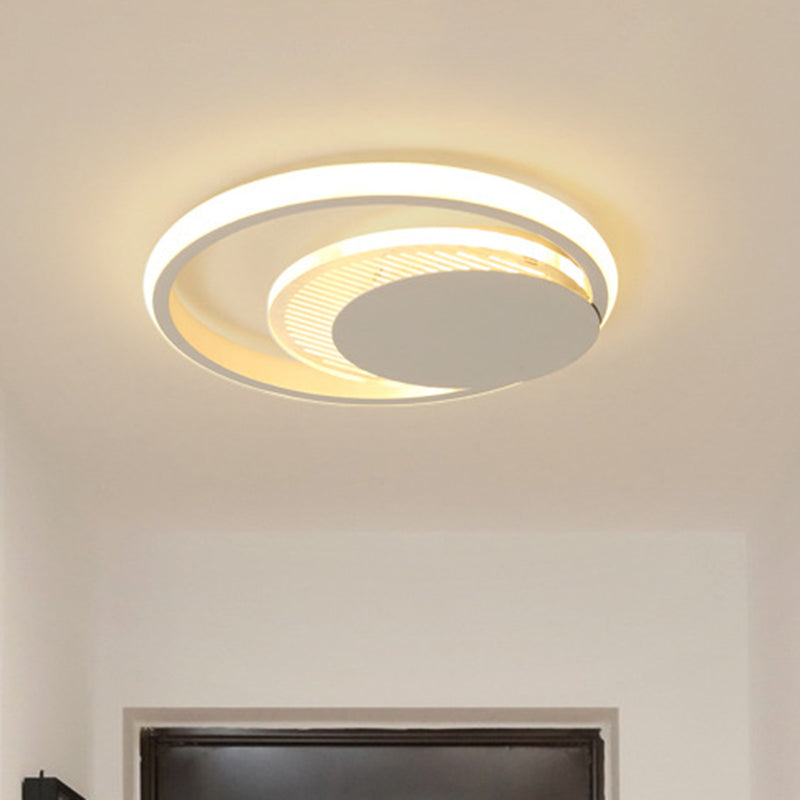 Modern Metal Circle Flush Ceiling Light In White/Black Finish - Led Flushmount Lamp With White/Warm