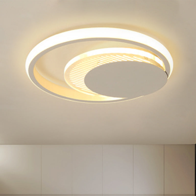 Modern Metal Circle Flush Ceiling Light In White/Black Finish - Led Flushmount Lamp With White/Warm