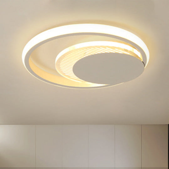 Modern Metal Circle Flush Ceiling Light In White/Black Finish - Led Flushmount Lamp With White/Warm