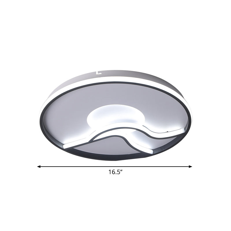 Modern Led Flush Mount Ceiling Light - Metal Minimalist Bedroom Fixture In Black White Or Warm 16.5