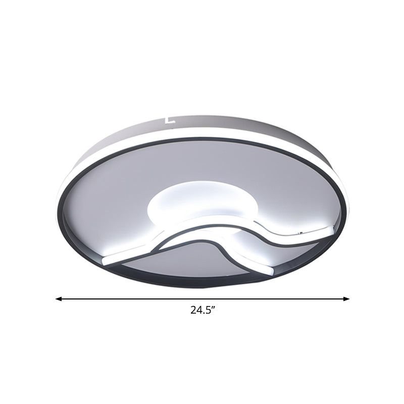 Modern Led Flush Mount Ceiling Light - Metal Minimalist Bedroom Fixture In Black White Or Warm 16.5