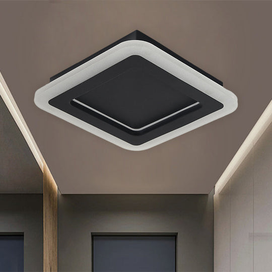 Minimalist Led Black Flushmount Light - Square Metal Ceiling Lamp For Hallway With White/Warm