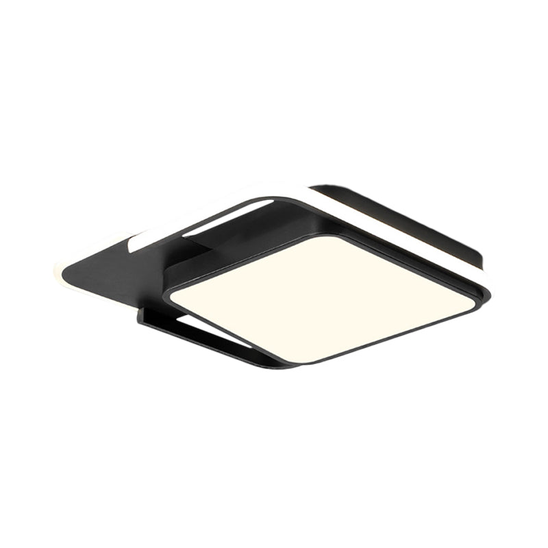 Minimal Led Flushmount Lamp - White/Black Square Metallic Finish 16.5/20.5 Wide Warm Light
