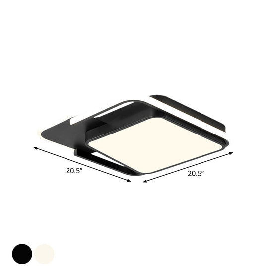 Minimal Led Flushmount Lamp - White/Black Square Metallic Finish 16.5/20.5 Wide Warm Light