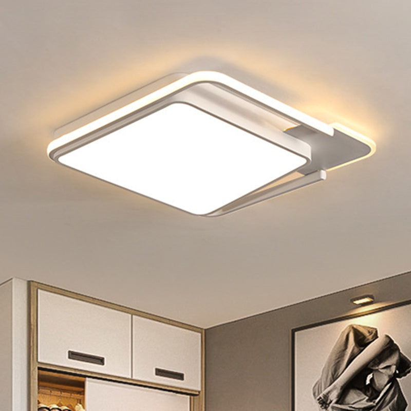 Minimal Led Flushmount Lamp - White/Black Square Metallic Finish 16.5/20.5 Wide Warm Light