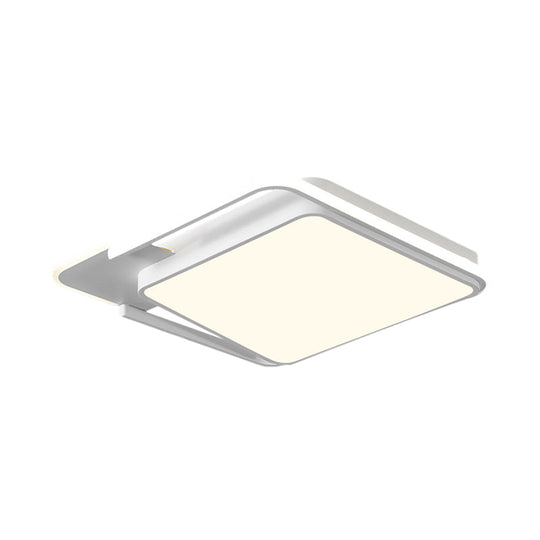 Minimal Led Flushmount Lamp - White/Black Square Metallic Finish 16.5’/20.5’ Wide Warm Light