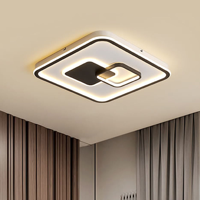 Led Bedroom Ceiling Mounted Fixture - Modern Black Flush Light With Square Acrylic Shade White/Warm