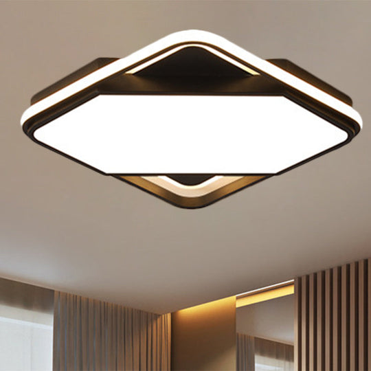 Modern Metal Led Bedroom Flush Mount Lamp - 16.5’/20.5’ W Square Design Black White/Warm Light