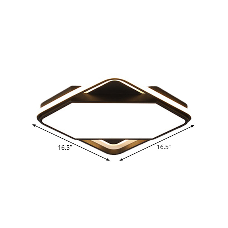 Modern Metal Led Bedroom Flush Mount Lamp - 16.5/20.5 W Square Design Black White/Warm Light