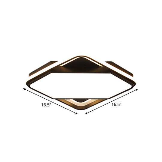 Modern Metal Led Bedroom Flush Mount Lamp - 16.5/20.5 W Square Design Black White/Warm Light