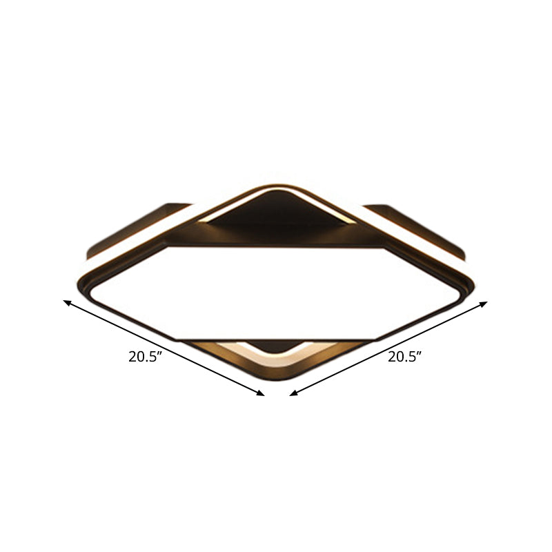 Modern Metal Led Bedroom Flush Mount Lamp - 16.5/20.5 W Square Design Black White/Warm Light