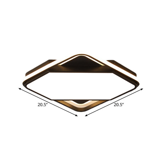 Modern Metal Led Bedroom Flush Mount Lamp - 16.5/20.5 W Square Design Black White/Warm Light