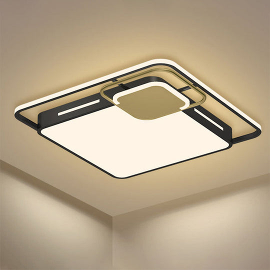 Square Flush Led Ceiling Light Fixture In Modern Black - Gold White/Warm - Elegant & Metallic