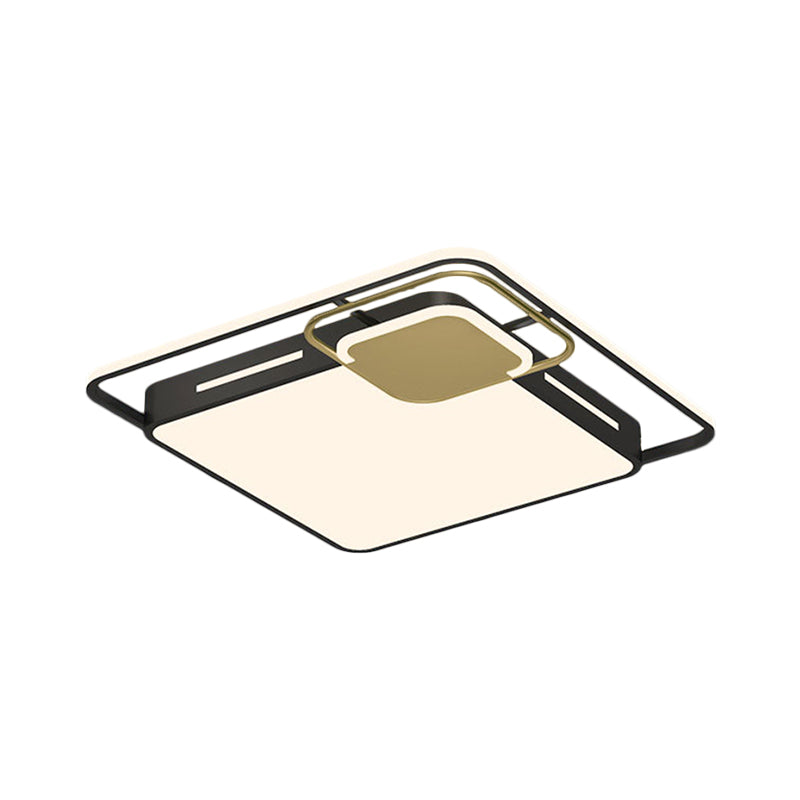 Square Flush Led Ceiling Light Fixture In Modern Black - Gold White/Warm - Elegant & Metallic