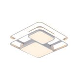 Contemporary Metallic Squared Flush Mount Lamp - White/Black Led Light 16.5/20.5 Width White/Warm