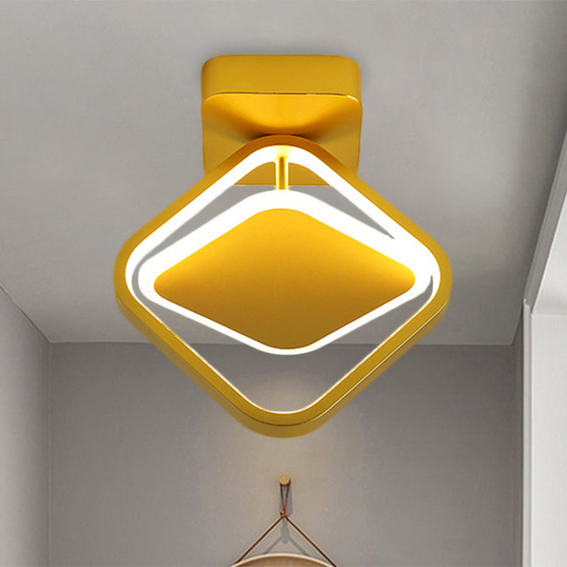 Modern Rhombus Frame Led Flushmount Light With Gold Finish & White/Warm / Warm