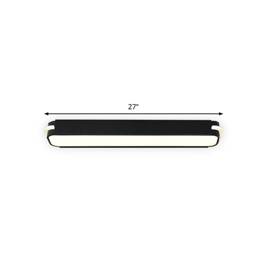 Modern Led Black Flushmount Ceiling Light Fixture - Metallic Rectangle 19/27/34.5 Long White/Warm