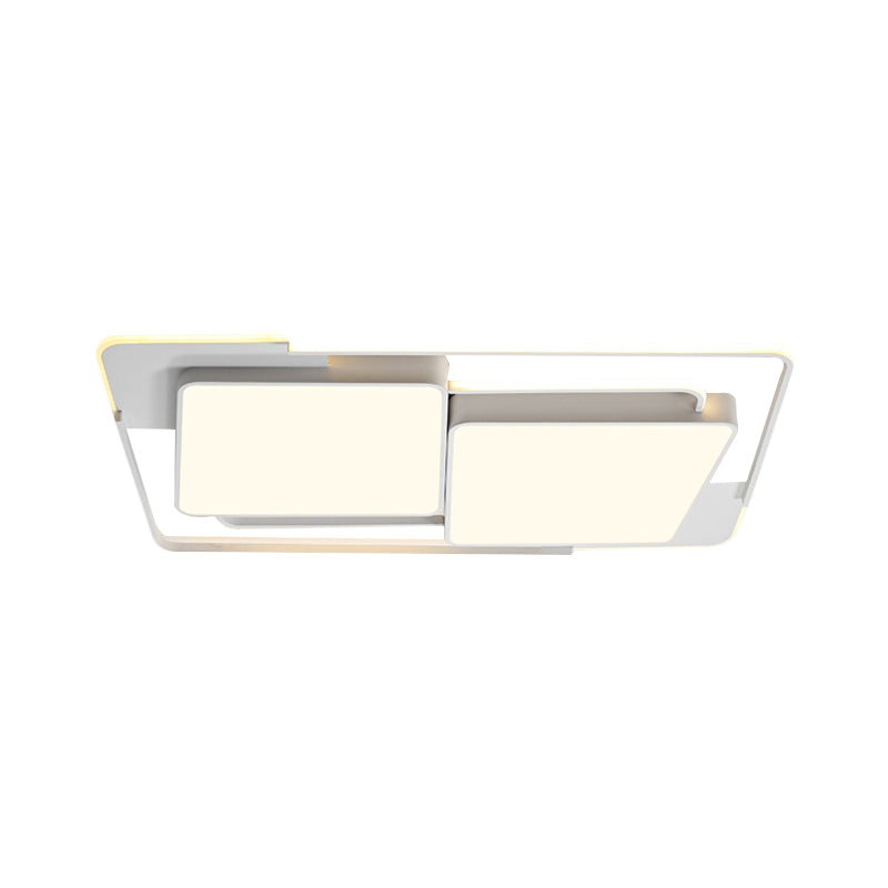 Modern Metal Led Flush Ceiling Light For Living Room - Rectangular White/Black Fixture With Warm