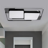 Modern Metal Led Flush Ceiling Light For Living Room - Rectangular White/Black Fixture With Warm