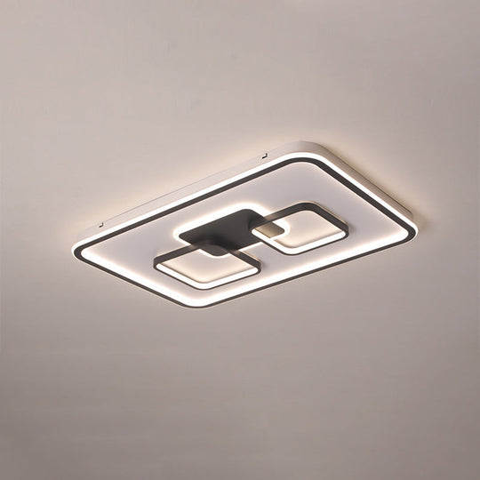 Modern Metal Rectangular Flushmount Led Ceiling Light In Black - White/Warm For Living Room